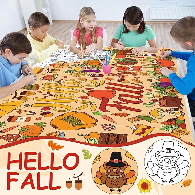 OHOME Fall Giant Coloring Poster/Tablecloth - Fall Decorations for Home - 30 x 72 Inches Jumbo Coloring Banner Kids Crafts Activities Decor Party Decorations