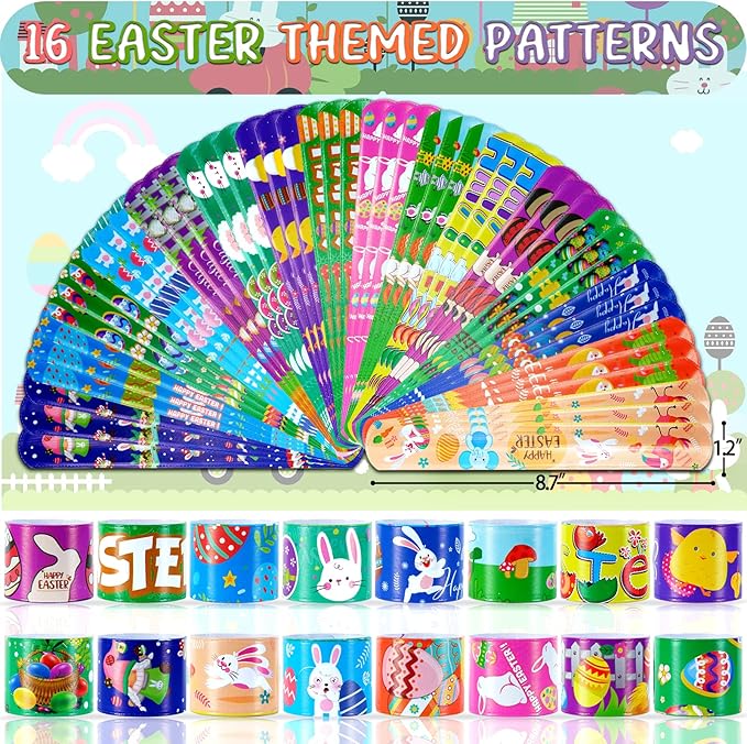 Easter Slap Bracelets 48Pcs Easter Party Favors for Kids Easter Basket Stuffers Easter Bracelets Easter Egg filler Toys Party Supplies Easter Gifts for Class Kids Goodie Bag Fillers Easter Hunt Games