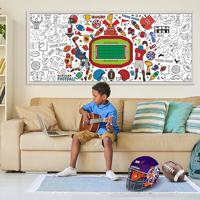 OHOME Football Giant Coloring Poster/Tablecloth - Superbowl Party Decorations 2025-30 x 72 Inches Jumbo Coloring Banner Kids Crafts Activities Decor Party Supplies