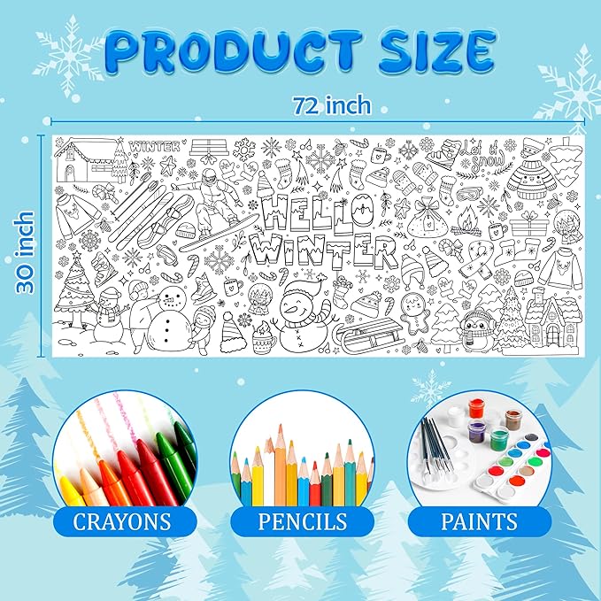 OHOME Winter Giant Coloring Poster/Tablecloth-Winter Decorations - 30 x 72 Inches Jumbo Coloring Banner Kids Crafts Gifts Activities Decor Party Decorations