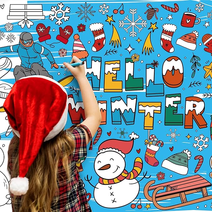 OHOME Winter Giant Coloring Poster/Tablecloth-Winter Decorations - 30 x 72 Inches Jumbo Coloring Banner Kids Crafts Gifts Activities Decor Party Decorations