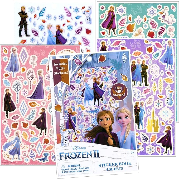 Disney Frozen Coloring Book Set with Frozen Stickers - Bundle Includes Frozen 80-pg Coloring Book, Frozen Stickers, 3-D Puffy Stickers, Castle Door Hanger, in Gift Bag