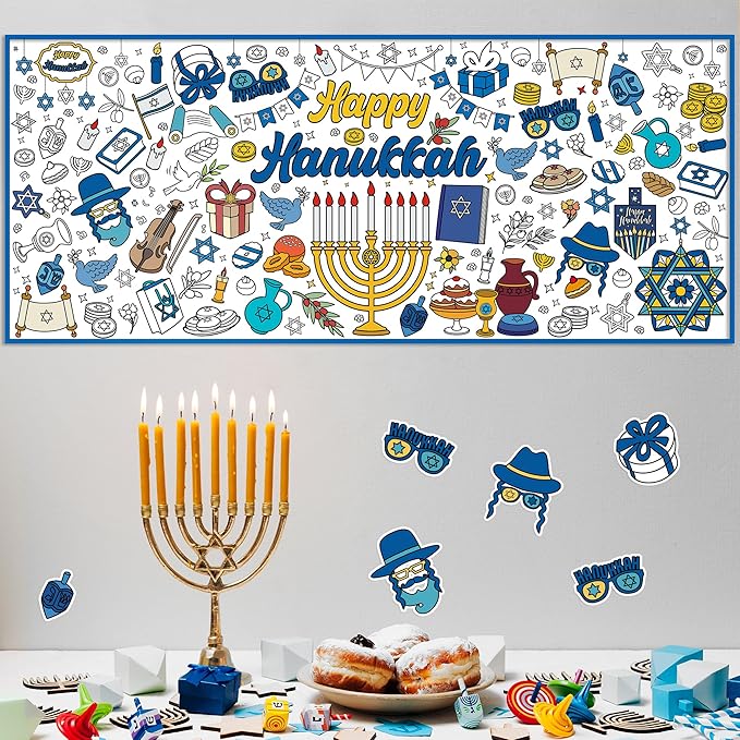 OHOME Hanukkah Giant Coloring Poster/Tablecloth-Hanukkah Decorations - 30 x 72 Inches Jumbo Coloring Banner Kids Crafts Gifts Activities Decor Party Decorations