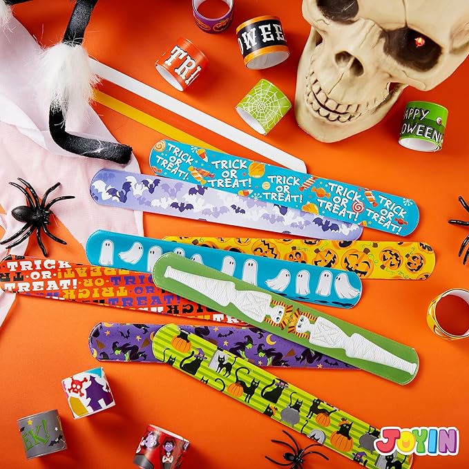 JOYIN 72 PCS Halloween Slap Bracelets for Kids, Halloween Bracelets Bulk for Girls Boys Gifts, Friendship Bracelets Snap Bracelets for Halloween Party Favors Goodie Bag Fillers, Classroom Favors