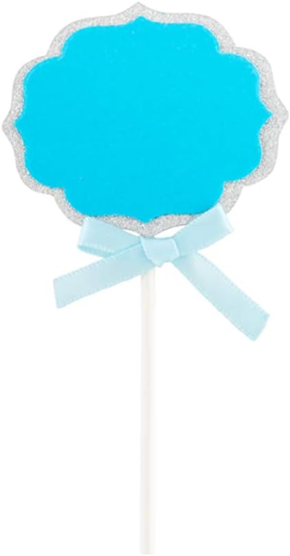 Restaurantware Top Cake 4.5 X 2.5 Inch Cake Toppers 10 DIY Cake Topper Inserts - Sturdy With Glitter Rim Blue And Silver Paper Cake Decoration Birthday Baby Shower Wedding Supplies