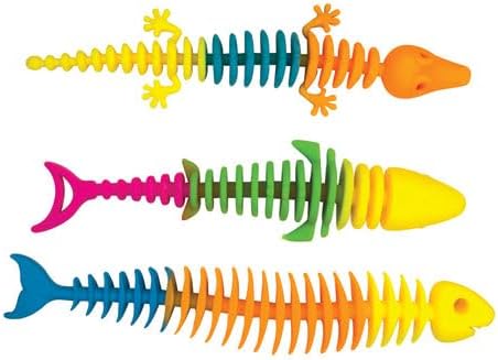 Raymond Geddes Rainbow Reptile Skeleton Sensory Toy - 24 Colorful Noodle Toys for Kids - Reptile-Shaped Stretchy Toys Link as Bracelet