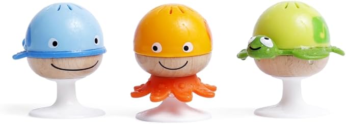 Hape Put-Stay Rattle Set | Three Sea Animal Suction Rattle Toys, Baby Educational Toy Set