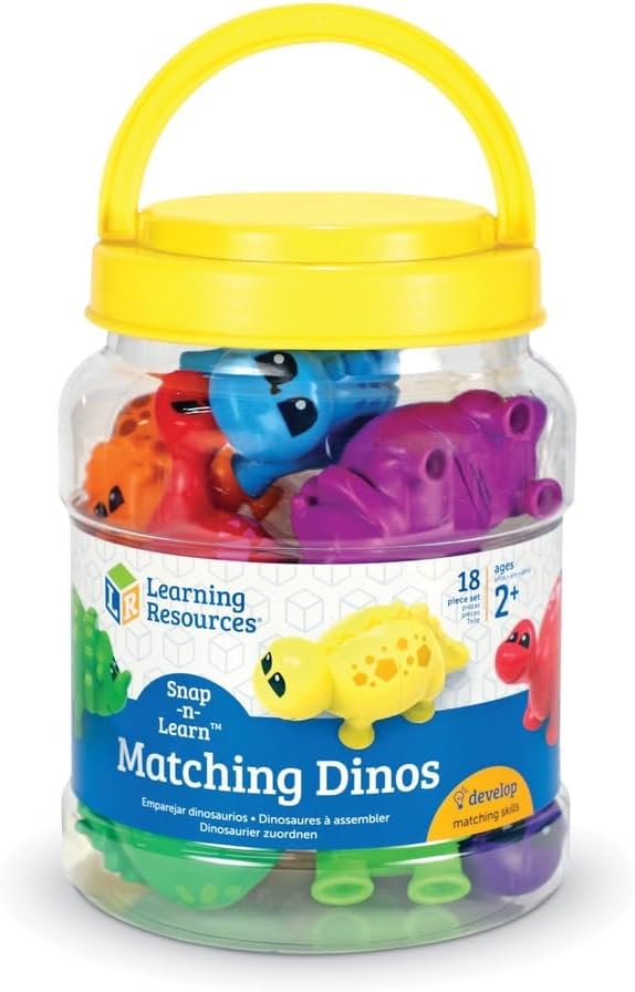 Learning Resources Snap-n-Learn Matching Dinos - 18 Pieces, Ages 18+ Months Toddler Fine Motor Toys, Counting & Sorting Toy, Shape Sorting, Dinosaurs Toys, Sensory Bin Toys