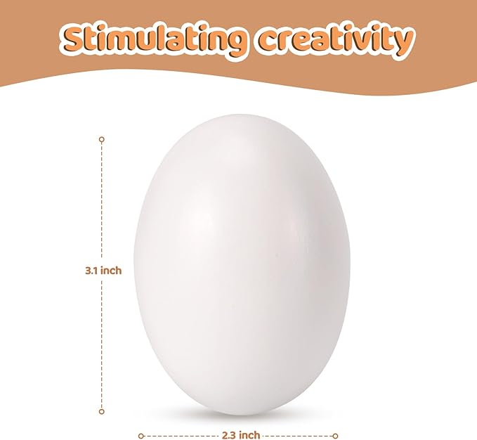 Large White Wooden Eggs,3.1x2.3 inches 4 Count Wooden Eggs in Carton for Painting, Crafts, and Dyeing, Food Toys for Kitchen Play and Room Decor