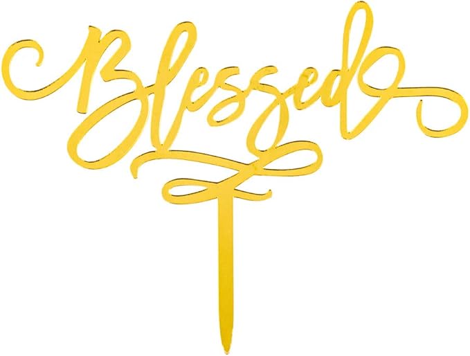 Restaurantware Top Cake Blessed Topper 1 Mirrored Religious Wedding Cake Topper - For Birthdays Baby Showers Baptisms Or Communions Cake And Party Decoration Gold Acrylic Confirmation Cake Topper