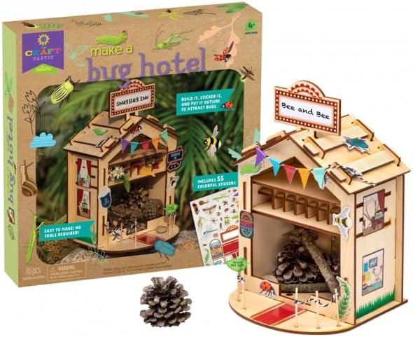 PlayMonster Craft-Tastic — Make A Bug Hotel — DIY Nature Craft Kit — No Tools Needed — Decorate Your Hotel with Stickers — Ages 4+ with Help