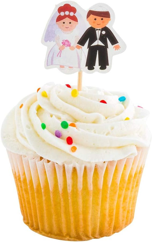 Restaurantware Top Cake 3.2 X 1.5 Inch Cake Toppers 10 Bride And Groom Cake Topper Inserts - Sturdy Wedding Theme Black And White Paper Cake Decoration For Wedding Parties Anniversaries
