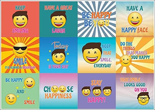 Creanoso Happy Face Stickers (10-Sheet) – Total 120 pcs (10 X 12pcs) Individual Small Size 2.1 x 2. Inches, Waterproof, Unique Personalized Designs, Decor Art Decal for Boys & Girls, Children, Teens