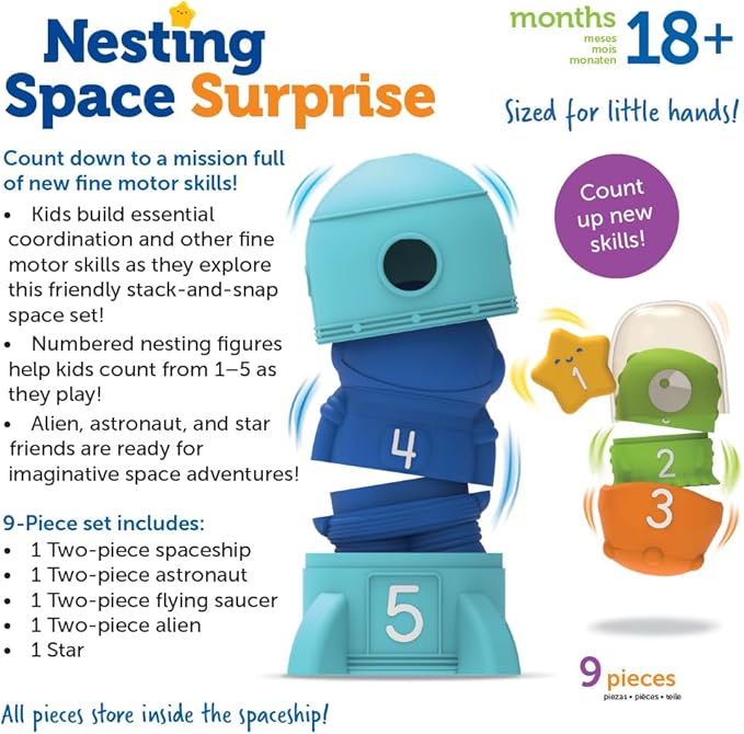 Learning Resources Nesting Space Surprise, 9 Pieces, Ages 18 Months+, Preschool Learning Activities, Toddler Learning Toys, Montessori Toys