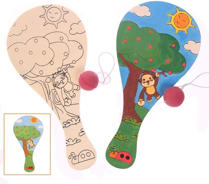 TOYANDONA 5pcs Paddle Ball Toy Paddle Ball Assortment Wooden Paddle Ball DIY Wooden Toy Paddle Ball Game Wooden Racket Toy Kid Toys Wooden Toy Racket Bamboo Shoot The Ball Manual Child