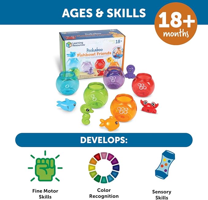 Learning Resources Peekaboo Fishbowl Friends, 10 Pieces, Ages 18 Months+, Learning Toys, Baby Toys, Educational Toys,Fish Toys,Animal Toys,Bath Toys