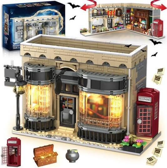 Grocery Store Building Blocks for Adults, for BookNook Building Set with LED Light, Shop Window and Telephone Booth, House Building Toy for Home Decor Bookshelf, 1368Pcs