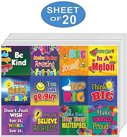 Creanoso Colorful Inspirational and Motivational Quotes Stickers (20-Sheet) - Individual Small Size Unique Personalized Themes Designs, Any Flat Surface DIY Decoration Art Decal for Children