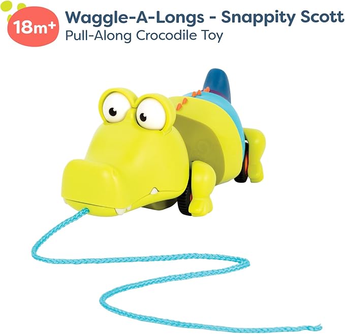 B. toys - Waggle-A-Longs - Pull Along Interactive Toy - Push or Pull Crocodile - Walking Toy with String for Toddlers, Kids, Snappity Scott - 18 Months