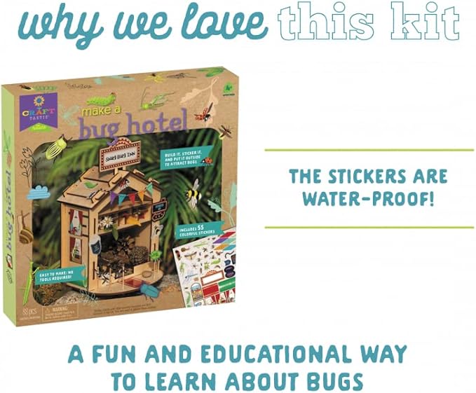 PlayMonster Craft-Tastic — Make A Bug Hotel — DIY Nature Craft Kit — No Tools Needed — Decorate Your Hotel with Stickers — Ages 4+ with Help
