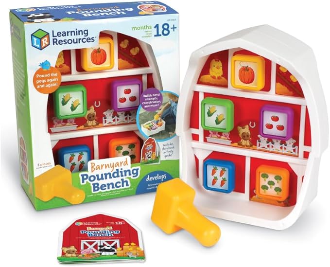 Learning Resources Barnyard Pounding Bench, 3 Pieces, Ages 18 Months+, Preschool Learning Activities, Toddler Toys, Montessori Toys
