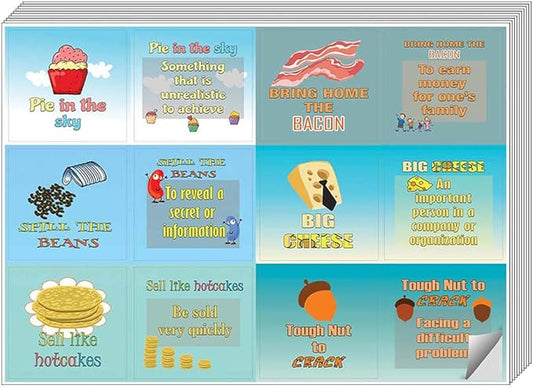 Creanoso Funny Food Idioms Stickers Series I (10-Sheet) – Individual Small Size 2.1 x 2. Inches, Cool Themes Designs, DIY Decor Art Decal for Boys & Girls, Children, Teens