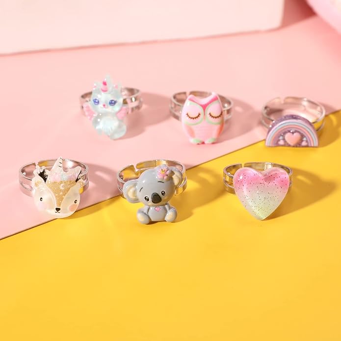 PinkSheep Clip On Earrings and Necklace for Little Girls, 6 Sets, Unicorn Earrings and Necklace, Party Favors Bag multicolored