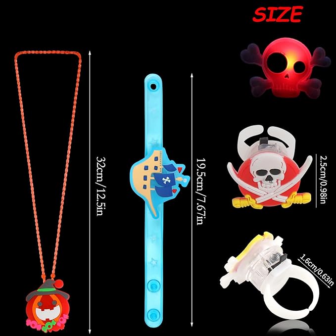 DIYASY 63 Pcs Halloween Party Favors, Light Up Rings Necklace LED Flash Bracelets Lighted Brooches Bulk Glow Toys Party Supplies Decorations for Kids