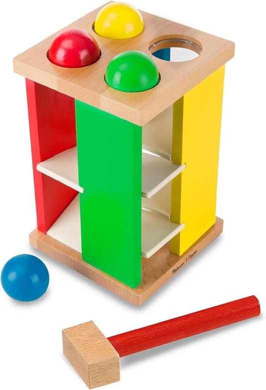 Melissa & Doug Deluxe Pound and Roll Wooden Tower Toy With Hammer - Pound A Ball, Educational Toddler Toys, Wooden Pounding Bench For Ages 2+