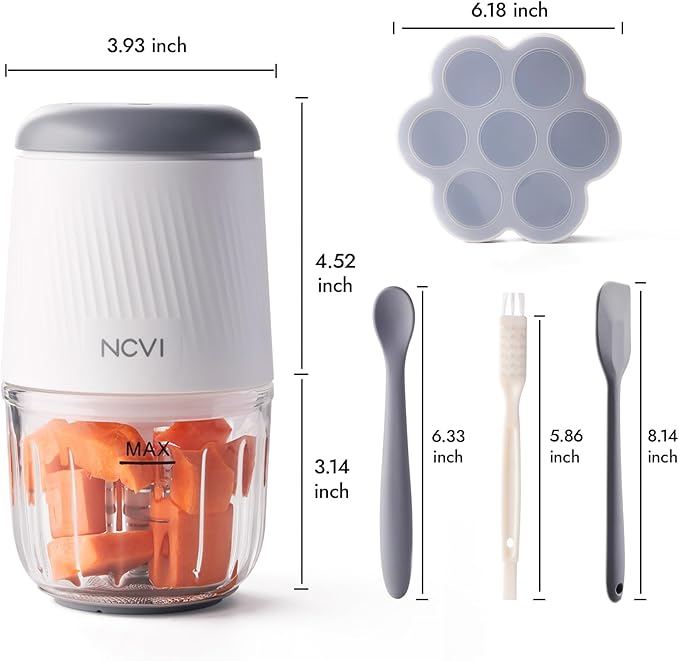 NCVI Puree Baby Food Processor Glass Set, Mini Infant Food Maker Blender Machine with 8 Blades and Grinding Disc, Small Blender for Baby Food Including Food Containers, Silicone Tray and Tableware