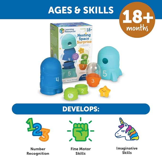 Learning Resources Nesting Space Surprise, 9 Pieces, Ages 18 Months+, Preschool Learning Activities, Toddler Learning Toys, Montessori Toys