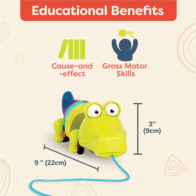 B. toys - Waggle-A-Longs - Pull Along Interactive Toy - Push or Pull Crocodile - Walking Toy with String for Toddlers, Kids, Snappity Scott - 18 Months
