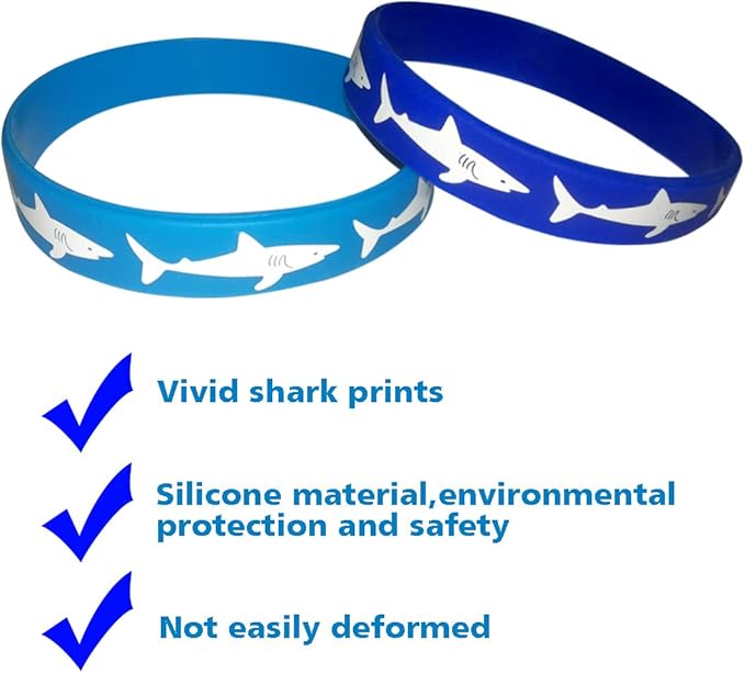 CupaPlay 48 PCS Shark Party Favors Rubber Bracelets - Under the Sea Shark Birthday Party Supplies Goodie Bag Stuffers Fillers Slicone Wristbands