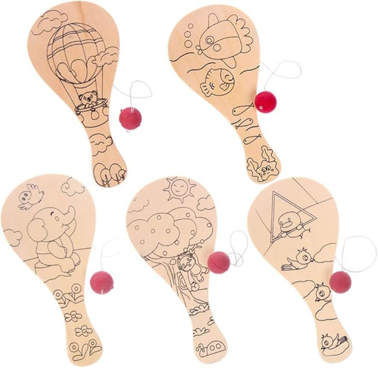 TOYANDONA 5pcs Paddle Ball Toy Paddle Ball Assortment Wooden Paddle Ball DIY Wooden Toy Paddle Ball Game Wooden Racket Toy Kid Toys Wooden Toy Racket Bamboo Shoot The Ball Manual Child