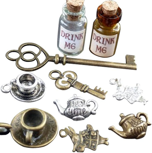 UMBRELLALABORATORY 6-10pcs Alice in Wonderland Party Supplies, Decoration, Potion Bottle with Cork Costume Accessory, DIY jewelry making charms