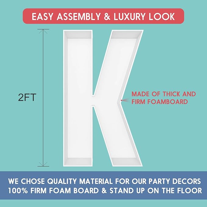 2FT Letter K Mosaic Balloon Frame Letter DIY Fillable Letters Kit for Birthday Party Wedding Backdrop Decor