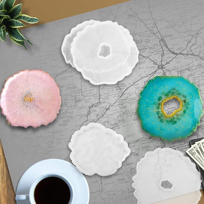 SENHAI 8Pcs Coaster Silicone Epoxy Resin Molds, Irregular Geode Coaster Resin Molds for DIY Crafts, Home Decoration, Making Agate Coasters Set