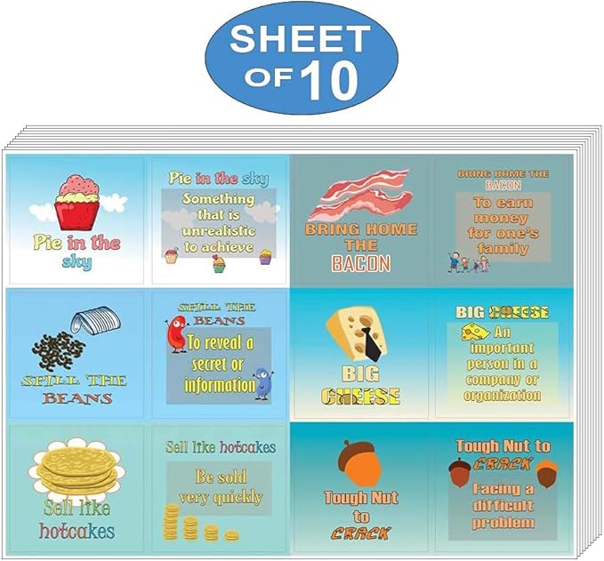 Creanoso Funny Food Idioms Stickers Series I (10-Sheet) – Individual Small Size 2.1 x 2. Inches, Cool Themes Designs, DIY Decor Art Decal for Boys & Girls, Children, Teens
