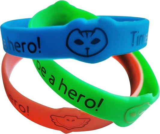Masks Party Favors Bands Supplies, Red Green Blue Birthday Celebrations Girls Boys Gift Kids Silicone Wristbands Hero PJ Theme Goody Bag Fillers 24 Pack