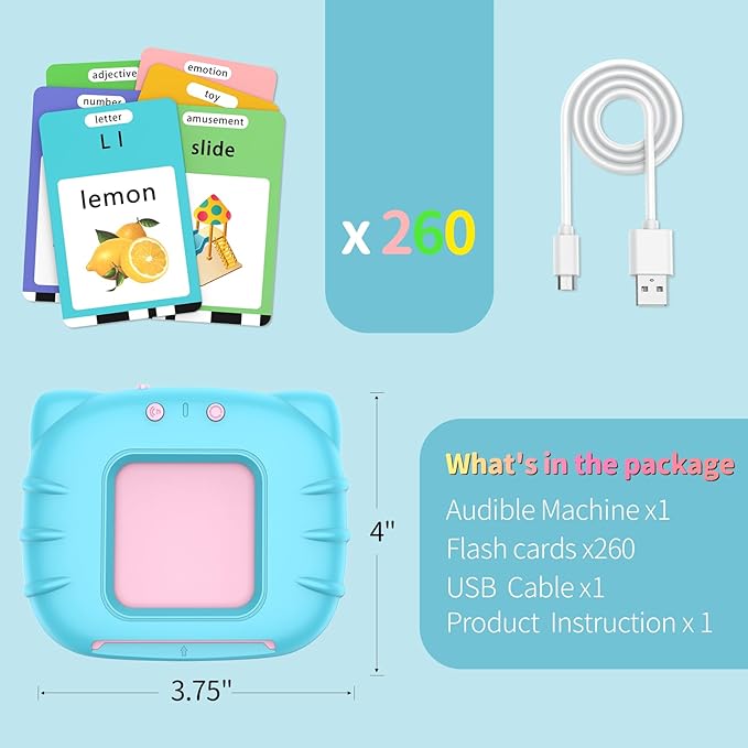 520 ABC Sight Words Talking Flash Cards with Number/Shapes/Letters/Colors, Etc, Preschool-Learning-Activities, Toddler Learning Toys for 1-6 Year Old Boys and Girls, Xmas/Birthday Gift, Blue