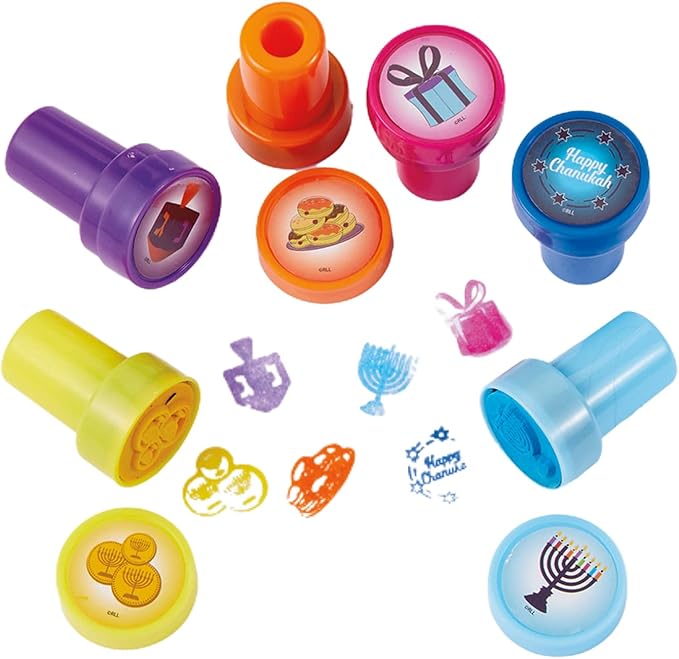 Rite Lite Set of 6 Chanukah Stampers - Features a Dreidel, Menorah, Latkes, Gelt Coins, and Happy Chanukah Designs! - Perfect Hanukkah Gift, Hanukkah Toys for Kids