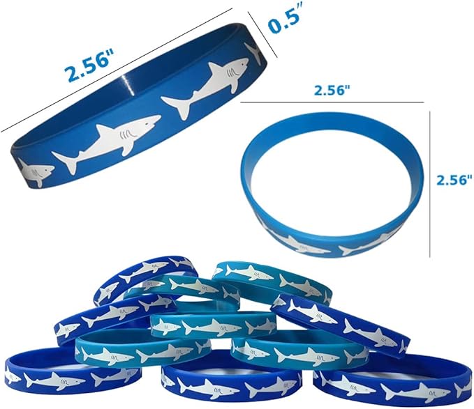 CupaPlay 48 PCS Shark Party Favors Rubber Bracelets - Under the Sea Shark Birthday Party Supplies Goodie Bag Stuffers Fillers Slicone Wristbands