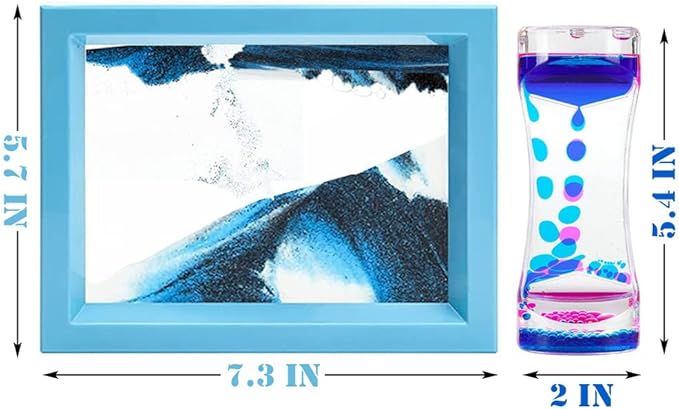 Oneshow Moving Sand Art Picture and Liquid Motion Bubbler for Sensory Play Calm Stress Relief Fidget Activity for Children Kid Adult Home Office Desk Decor Birthday, Blue