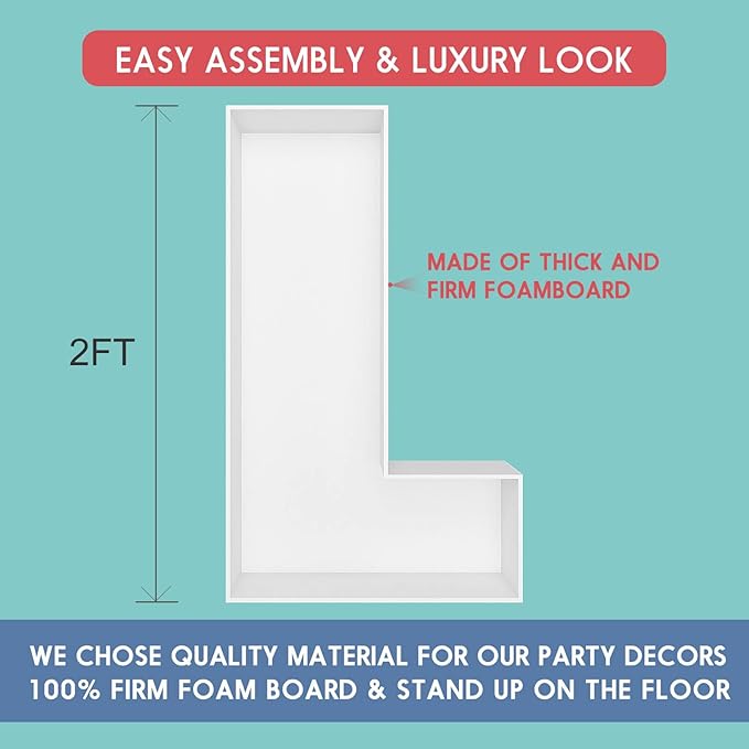 2FT Letter L Mosaic Balloon Frame Letter DIY Fillable Letters Kit for Birthday Party Wedding Backdrop Decor