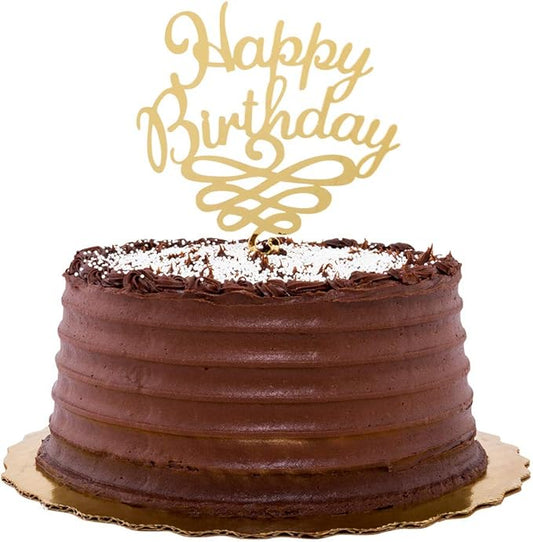 Restaurantware Top Cake Happy Birthday Cake Topper 1 Mirrored Birthday Cake Decoration - With Swirls Durable Gold Acrylic Birthday Topper For Cakes Party Decoration for Birthday