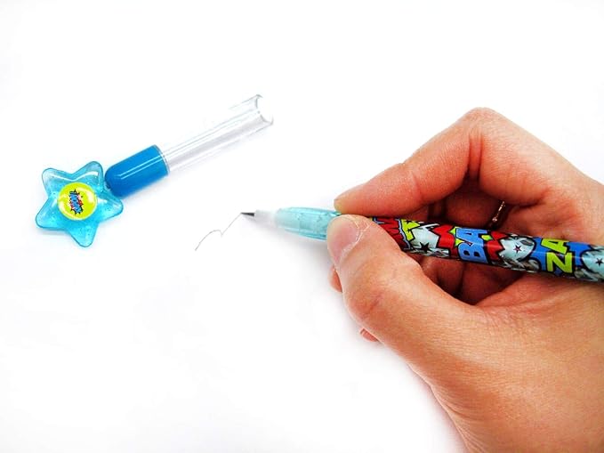 Tiny Mills 24 Pcs Superhero Text Multi Point Stackable Pencil with Eraser for Superhero Birthday Party Favor Prize Carnival Goodie Bag Stuffers Classroom Rewards