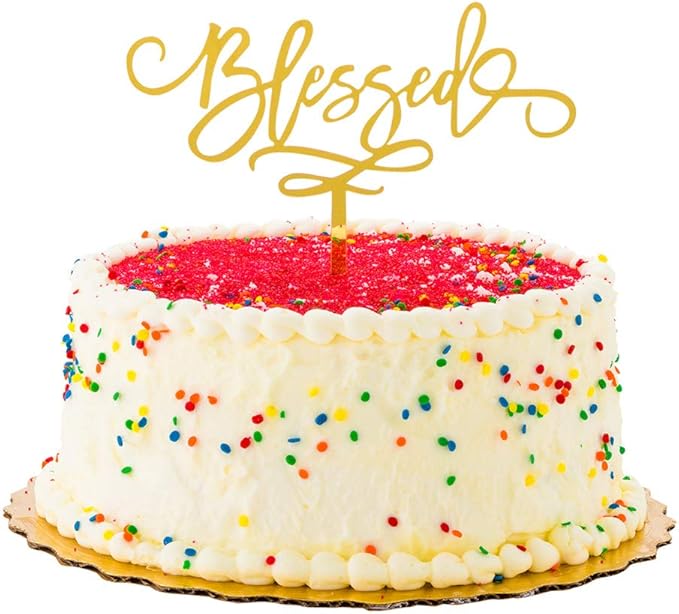 Restaurantware Top Cake Blessed Topper 1 Mirrored Religious Wedding Cake Topper - For Birthdays Baby Showers Baptisms Or Communions Cake And Party Decoration Gold Acrylic Confirmation Cake Topper