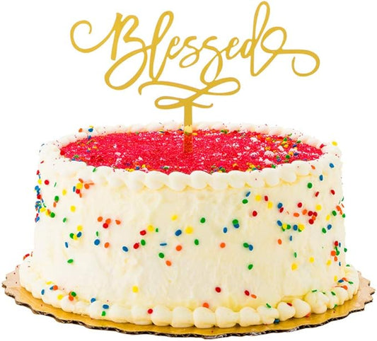 Restaurantware Top Cake Blessed Topper 1 Mirrored Religious Wedding Cake Topper - For Birthdays Baby Showers Baptisms Or Communions Cake And Party Decoration Gold Acrylic Confirmation Cake Topper