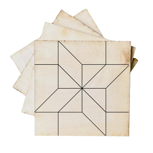 Pack of 4 Barn Quilt Kit Pattern DIY Unfinished Craft Kit, Wooden Wall Decor to Paint Small Squares Craft Set (3 inches, Friendship Star) AVTRBoutique