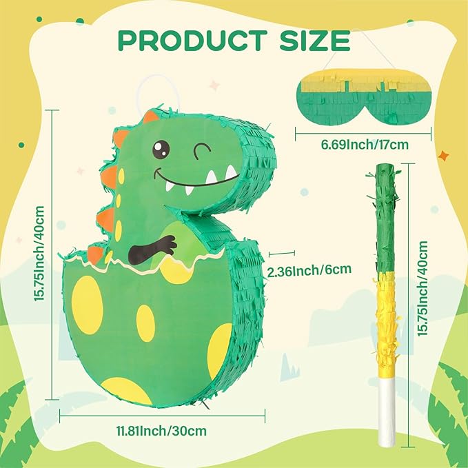 PATIO CHOICE 133 PCS Dinosaur Piñata Set for Birthday Party Include Dinosaur Piñata Stick and Blindfold Dinosaur Party Favors for Boys and Girls, as Party Carnivals Festivals Decorations